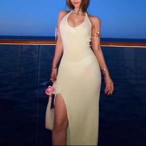 Green knit maxi dress coverup summer